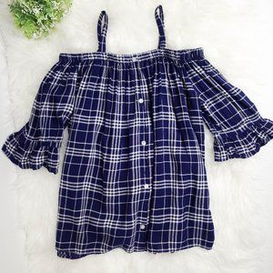 🛍Epic Threads girls cold shoulder plaid